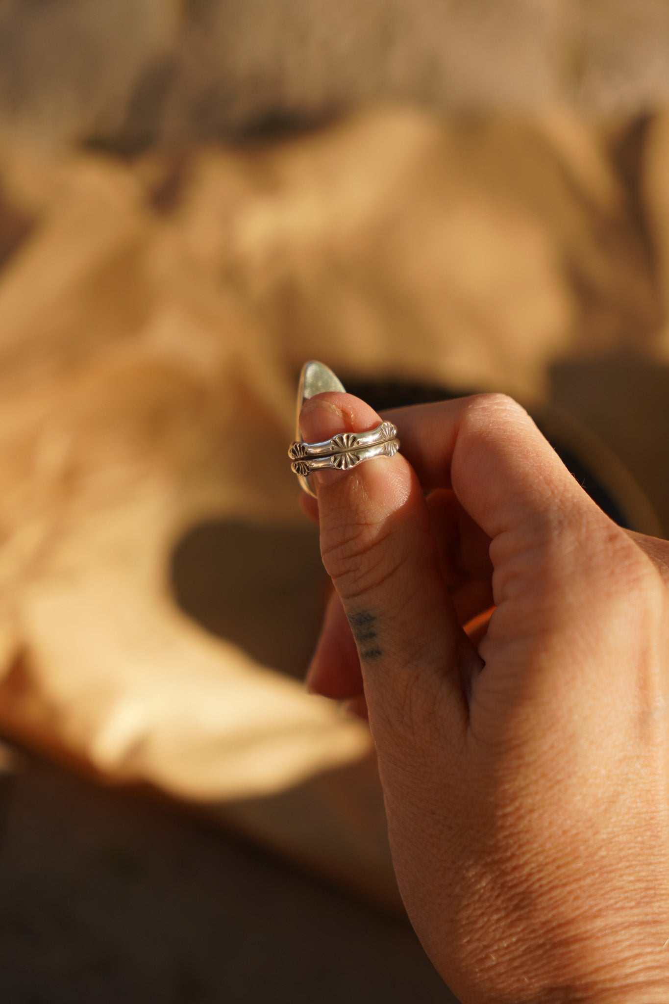 Raindrop Ring in White Buffalo (Size 8) - Golden Road Crafted