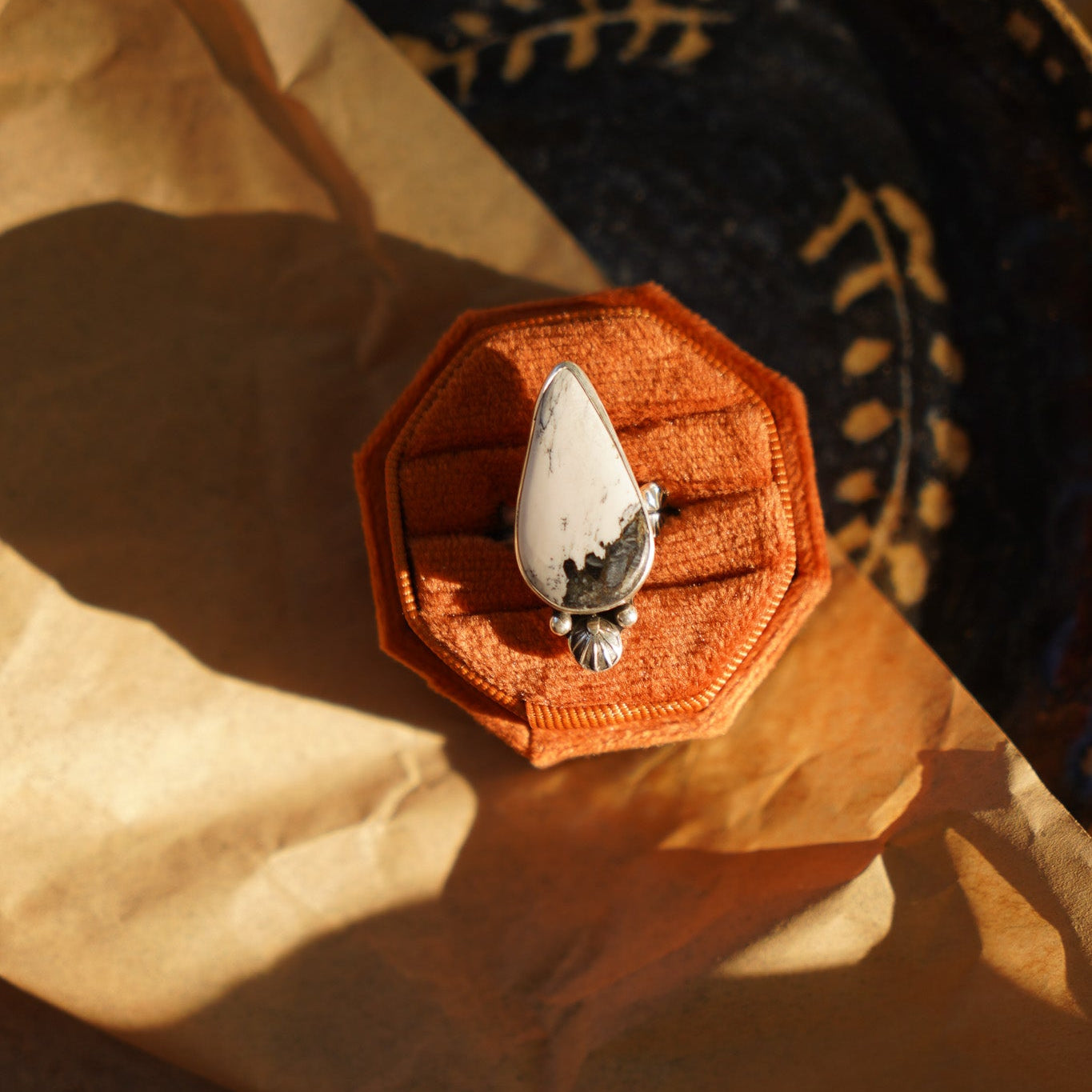 Raindrop Ring in White Buffalo (Size 8) - Golden Road Crafted