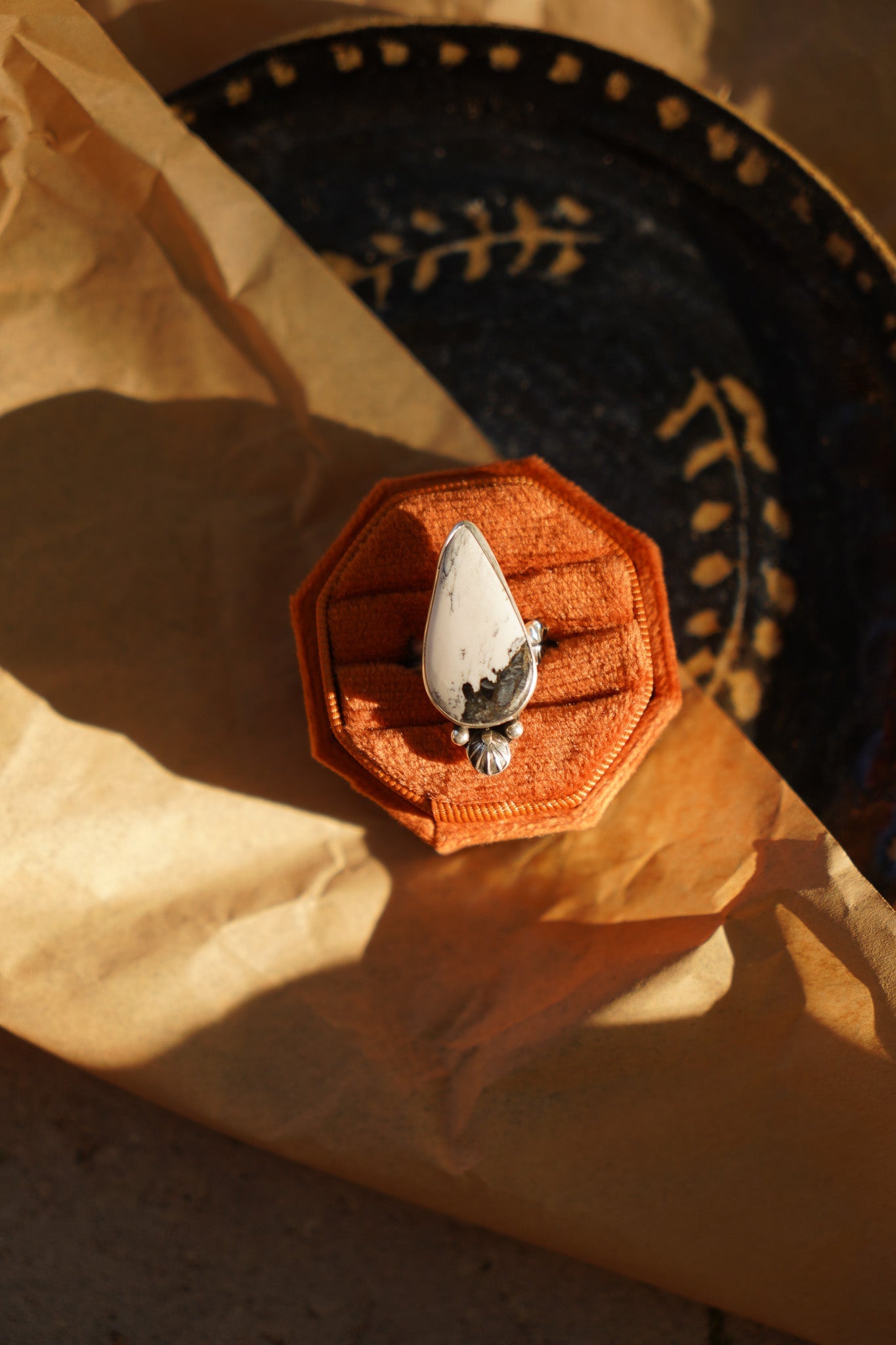Raindrop Ring in White Buffalo (Size 8) - Golden Road Crafted