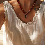 Red Agate Necklace with White Buffalo - Golden Road Crafted