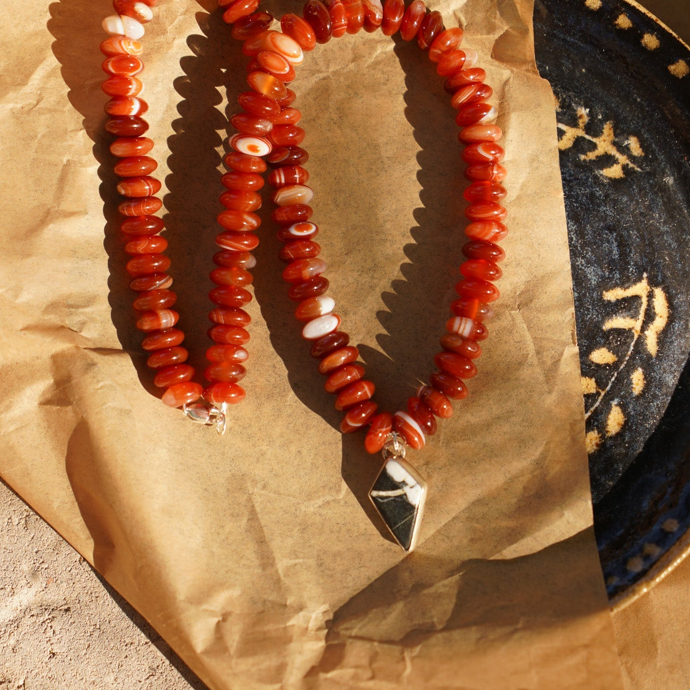 Red Agate Necklace with White Buffalo - Golden Road Crafted