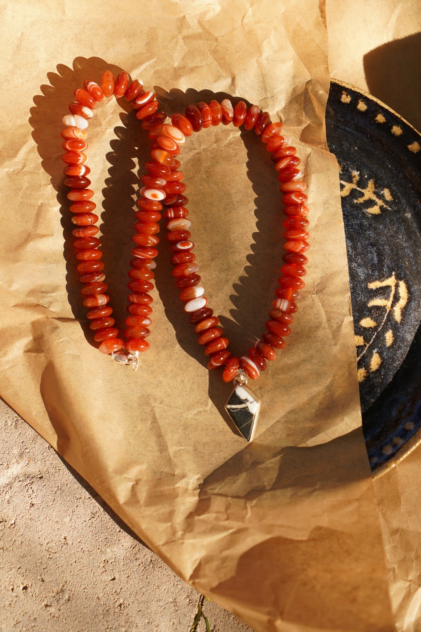 Red Agate Necklace with White Buffalo - Golden Road Crafted