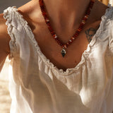 Red Agate Necklace with White Buffalo - Golden Road Crafted