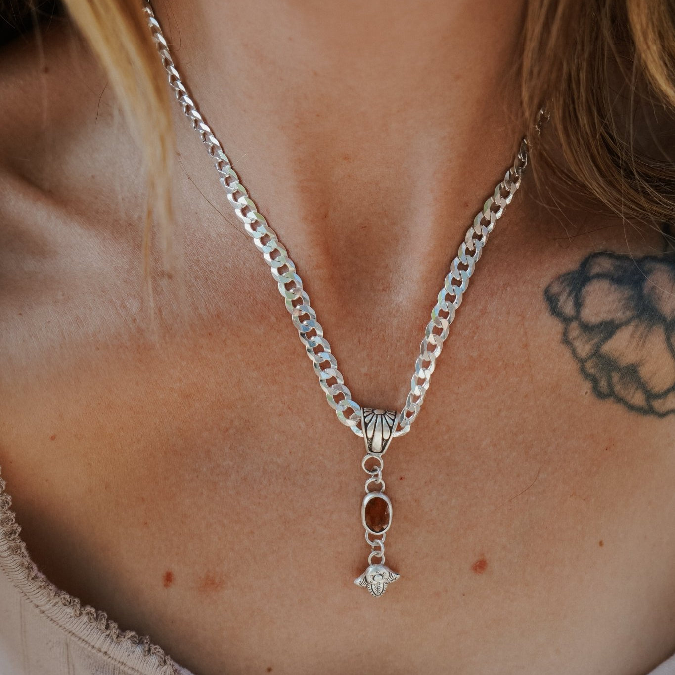 Red Kyanite Necklace with Sterling Silver Beads - Golden Road Crafted