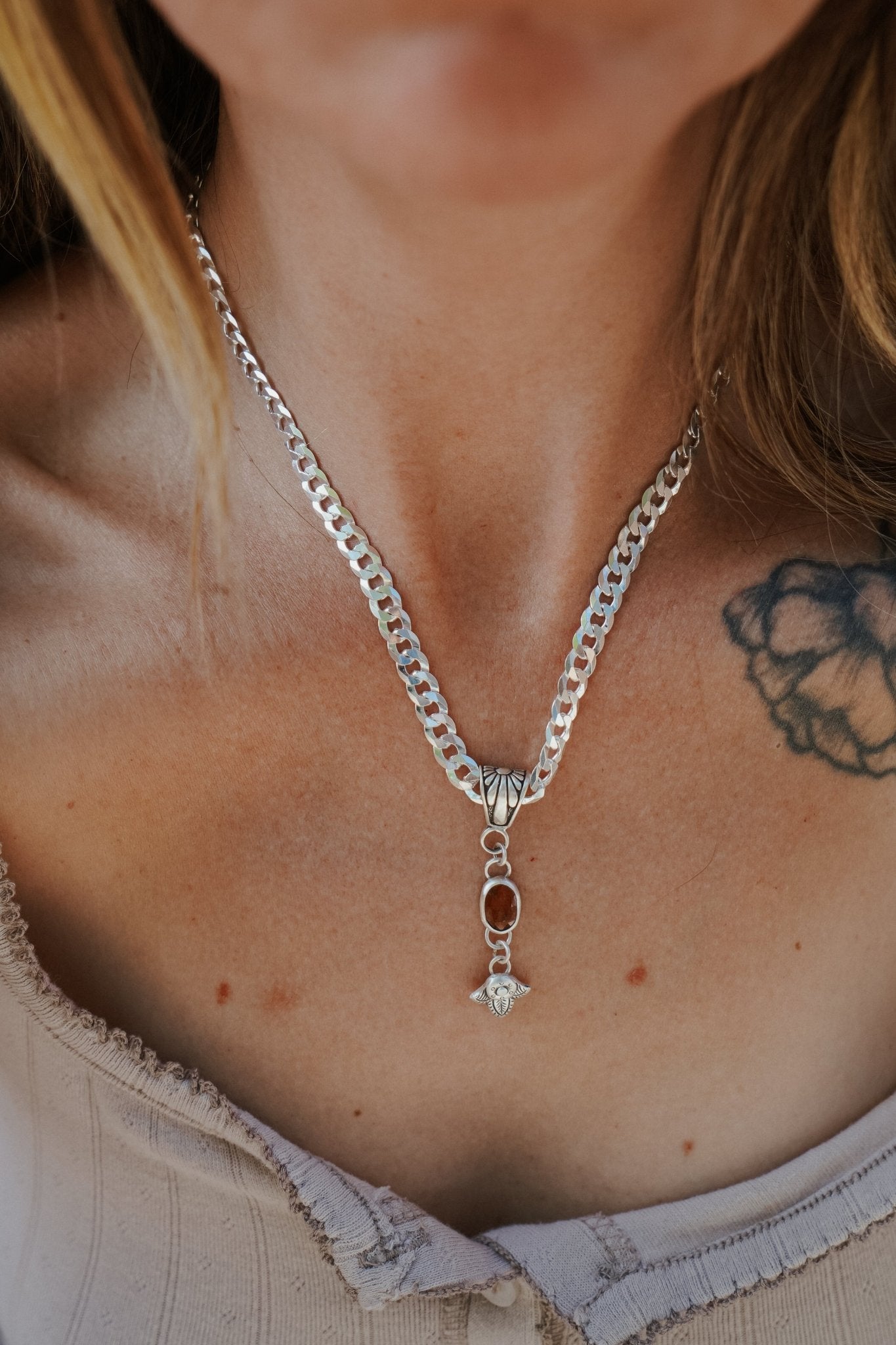 Red Kyanite Necklace with Sterling Silver Beads - Golden Road Crafted