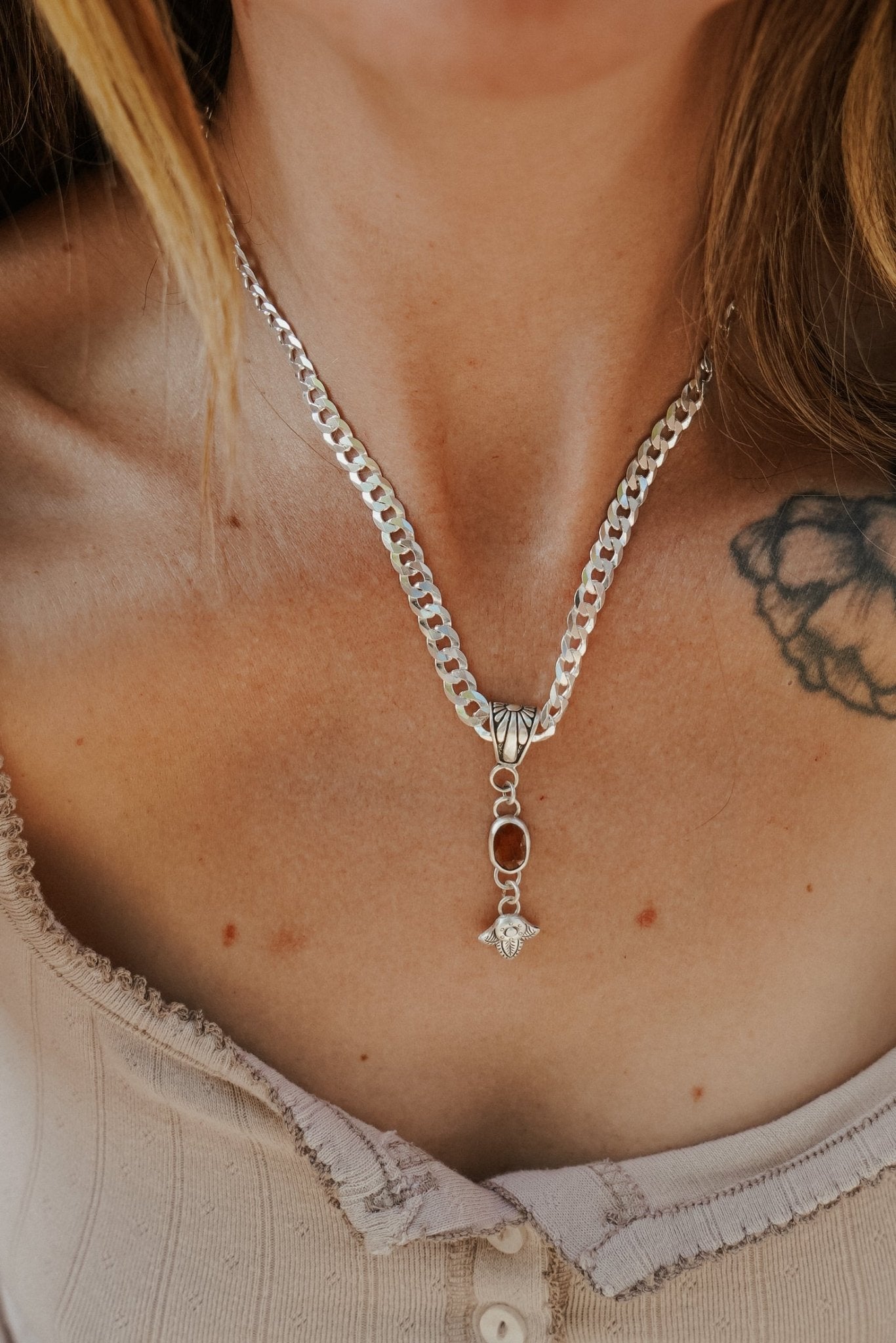 Red Kyanite Necklace with Sterling Silver Beads - Golden Road Crafted