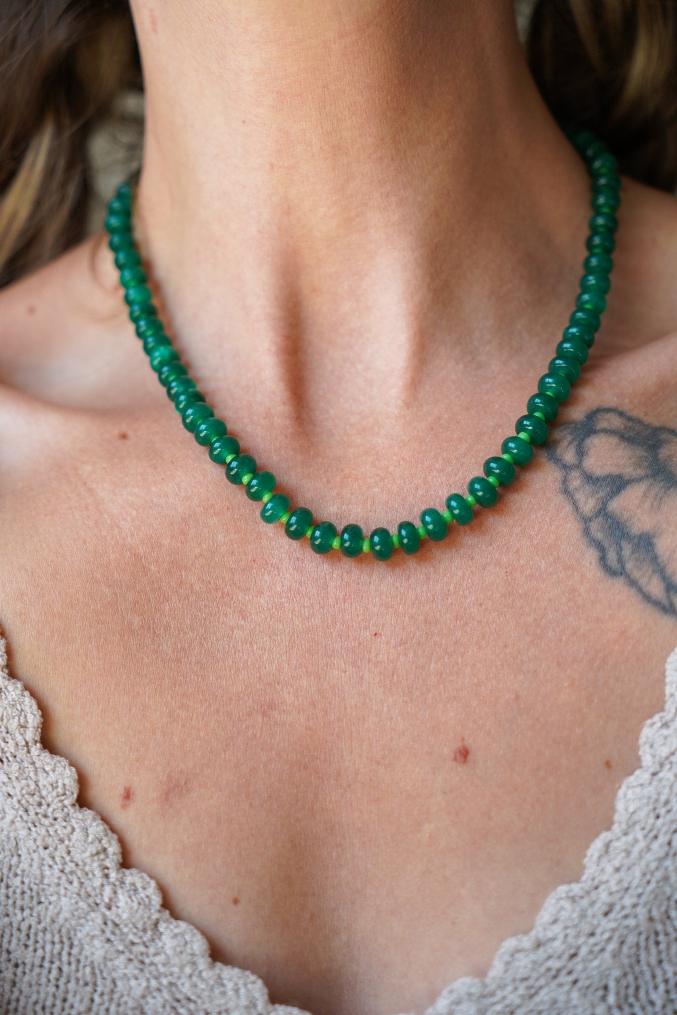 Reversible Blossom Choker in Emerald Quartz - Golden Road Crafted