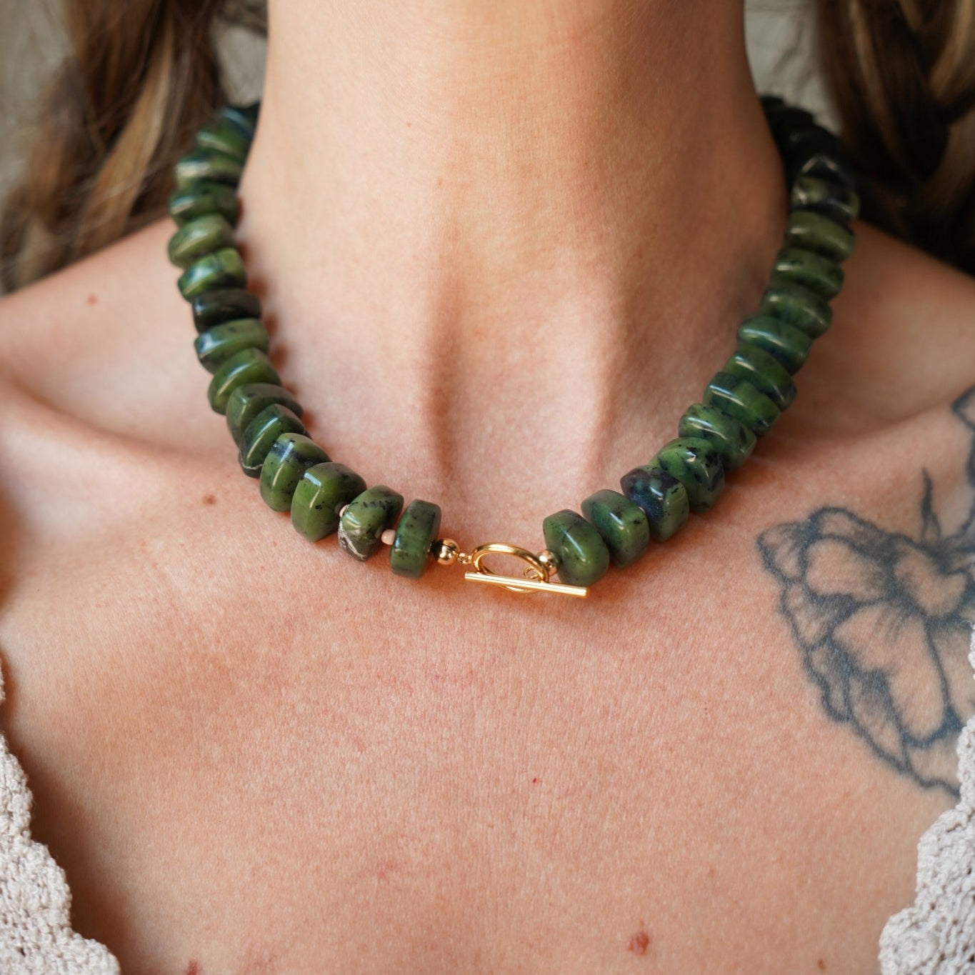 Reversible Blossom Choker in Jade - Golden Road Crafted