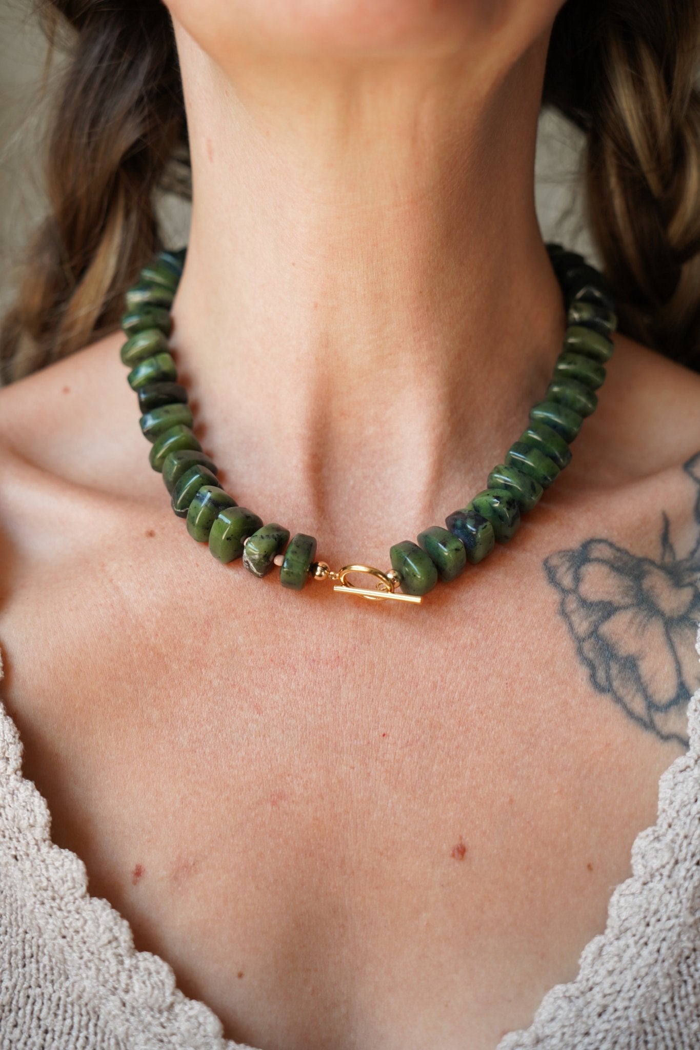 Reversible Blossom Choker in Jade - Golden Road Crafted