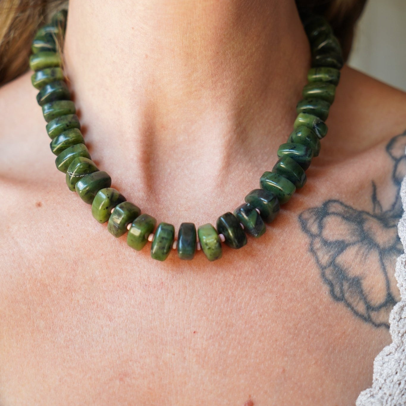 Reversible Blossom Choker in Jade - Golden Road Crafted