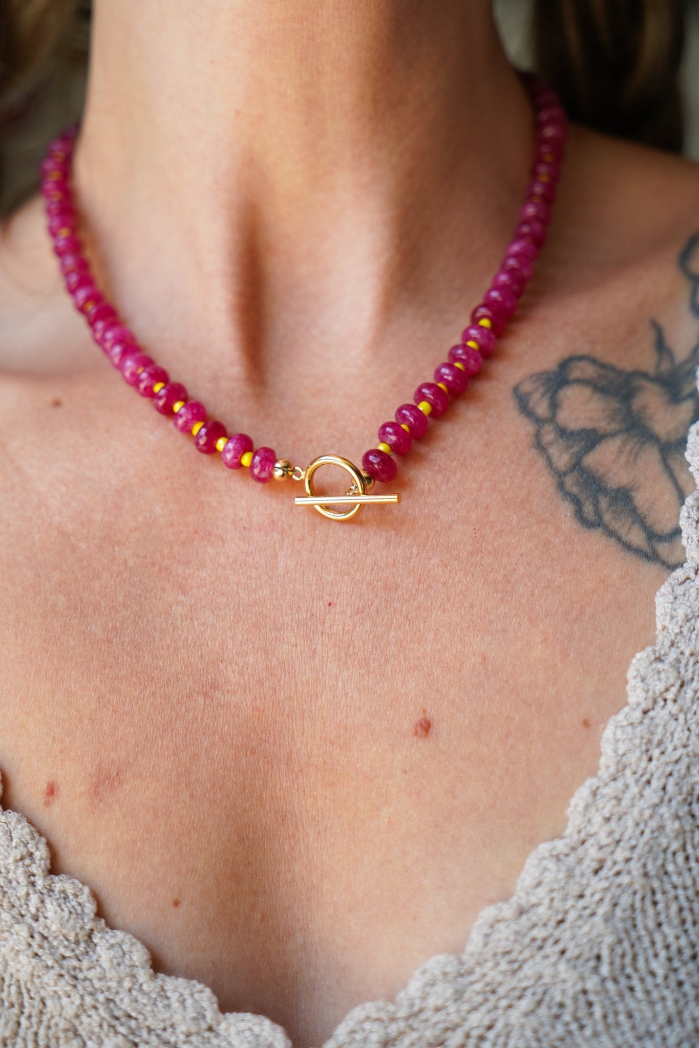 Reversible Blossom Choker in Ruby Quartz - Golden Road Crafted