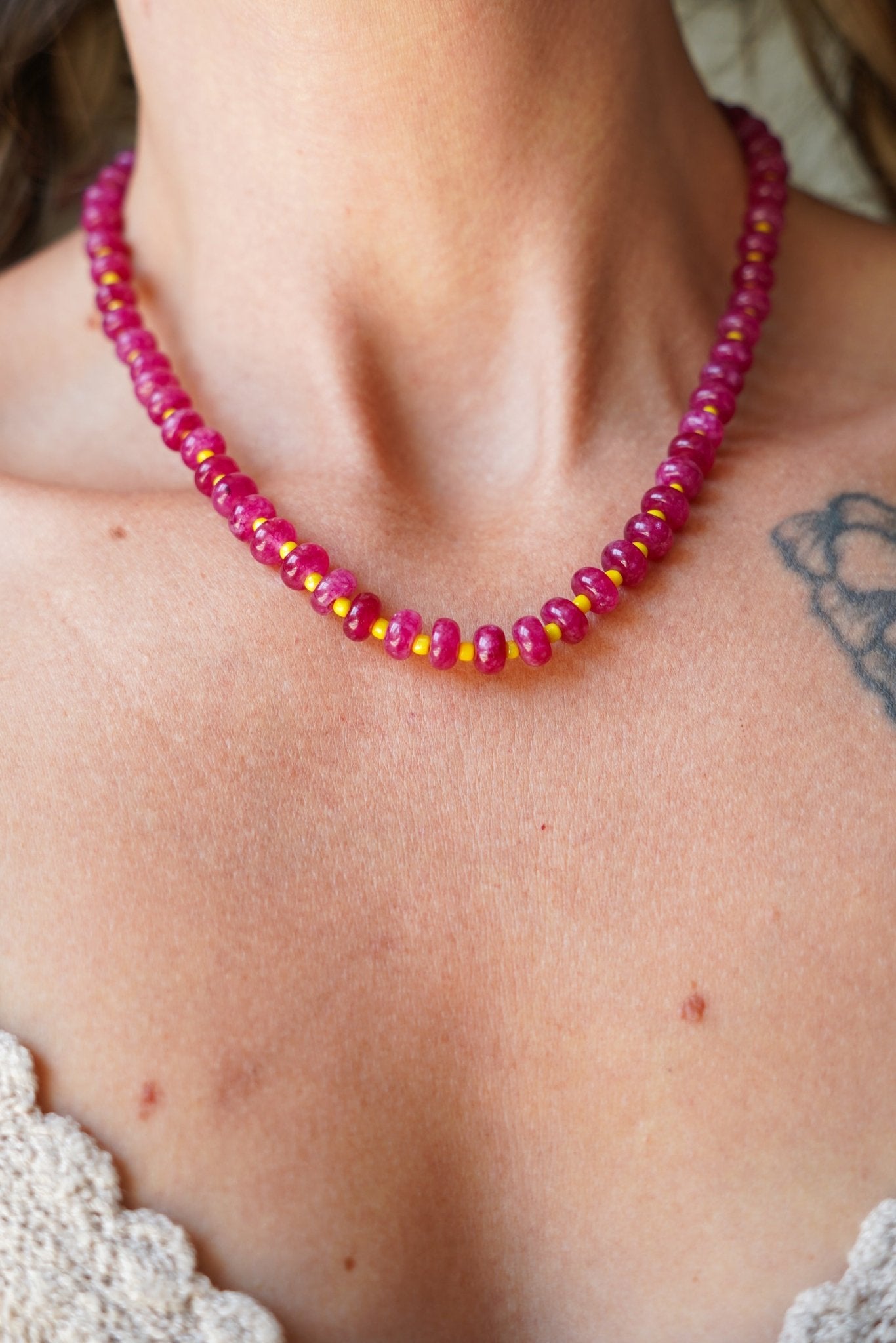 Reversible Blossom Choker in Ruby Quartz - Golden Road Crafted