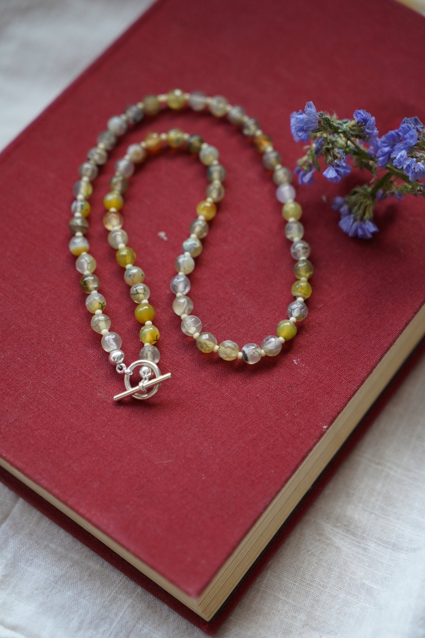 Reversible Dawn Necklace in Dragon Vein Agate - Golden Road Crafted