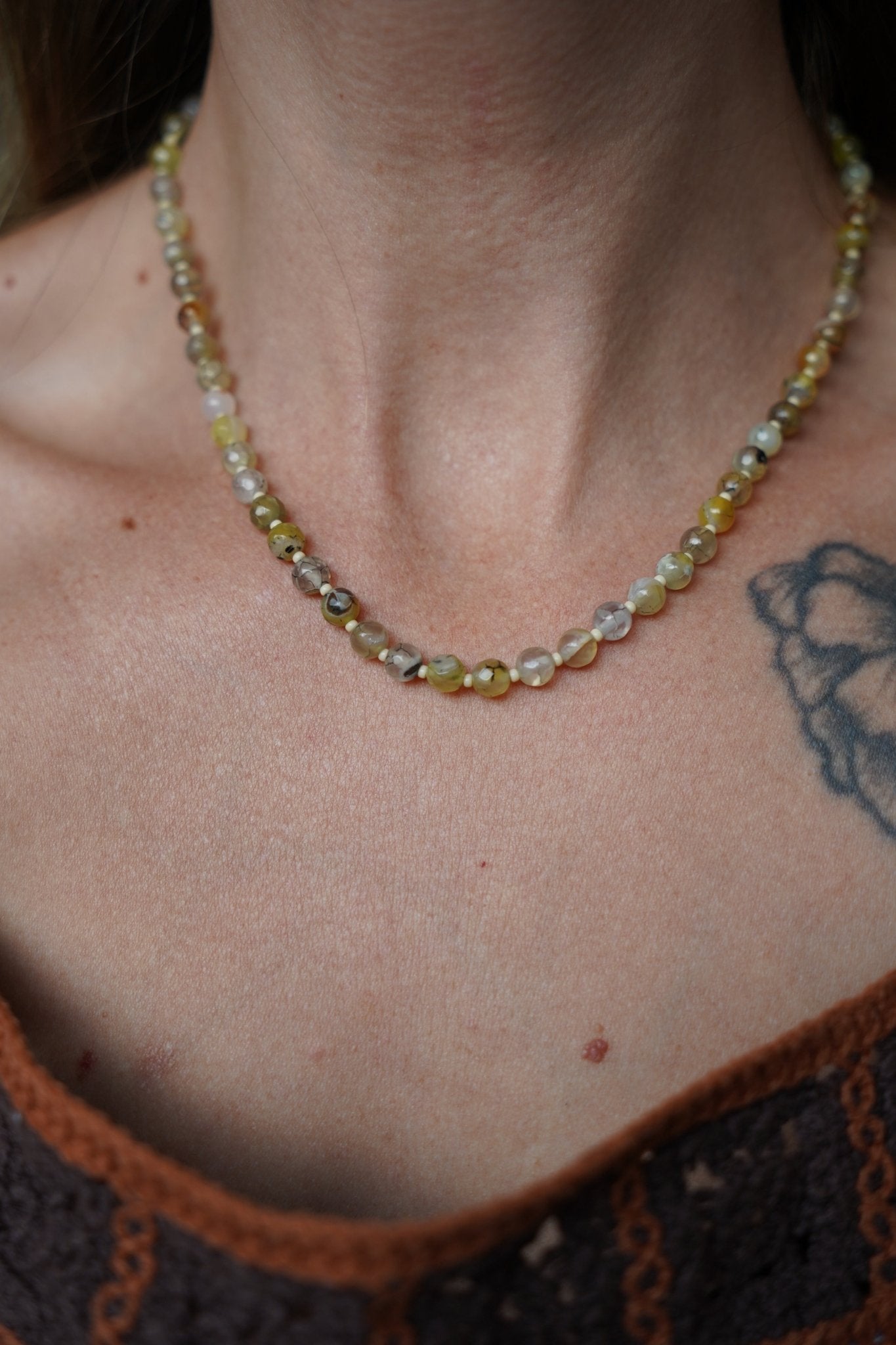 Reversible Dawn Necklace in Dragon Vein Agate - Golden Road Crafted