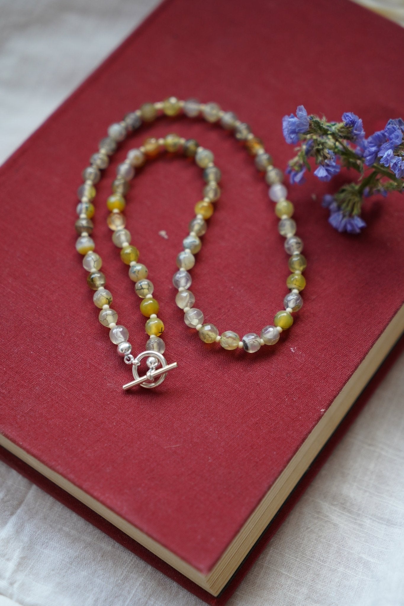 Reversible Dawn Necklace in Dragon Vein Agate - Golden Road Crafted