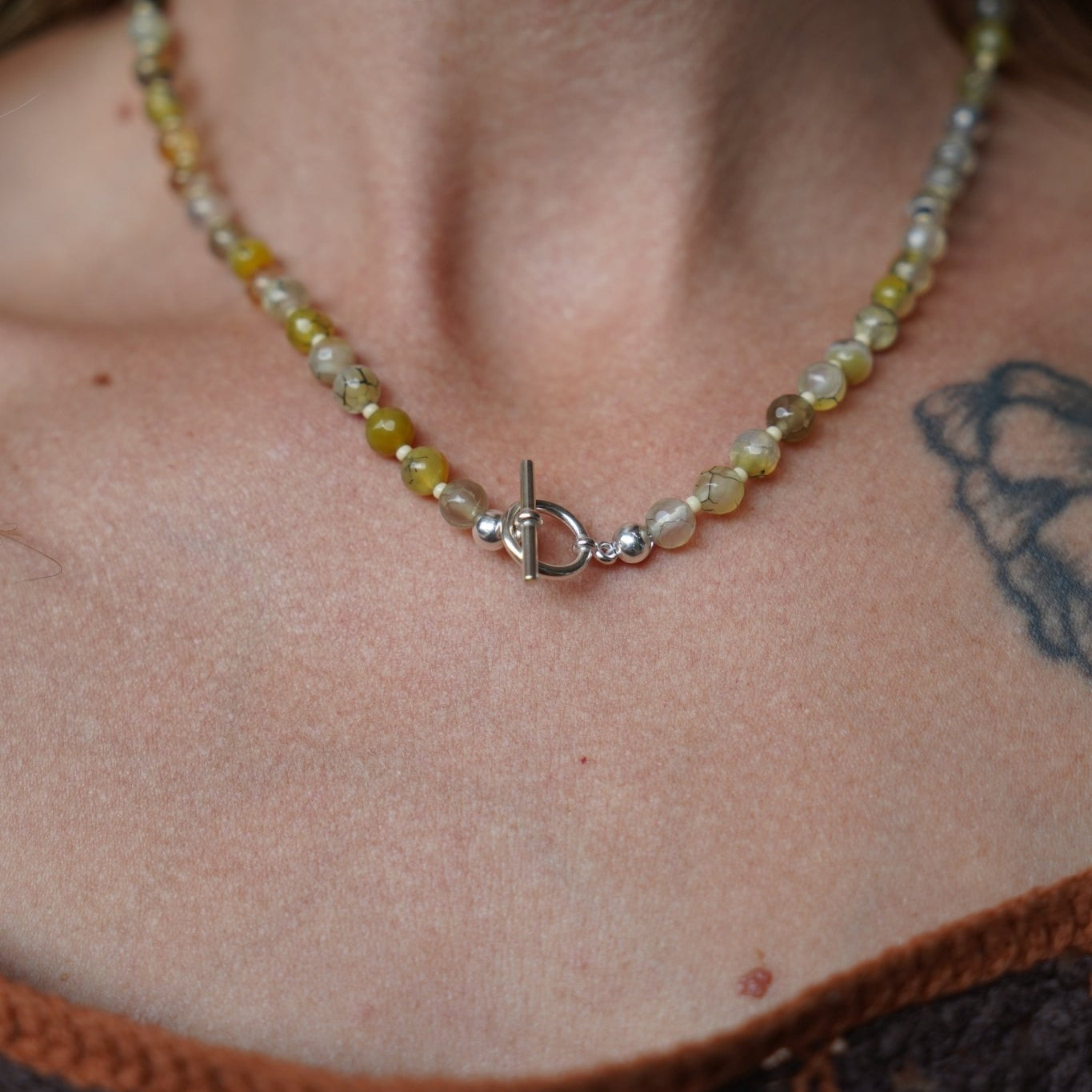 Reversible Dawn Necklace in Dragon Vein Agate - Golden Road Crafted