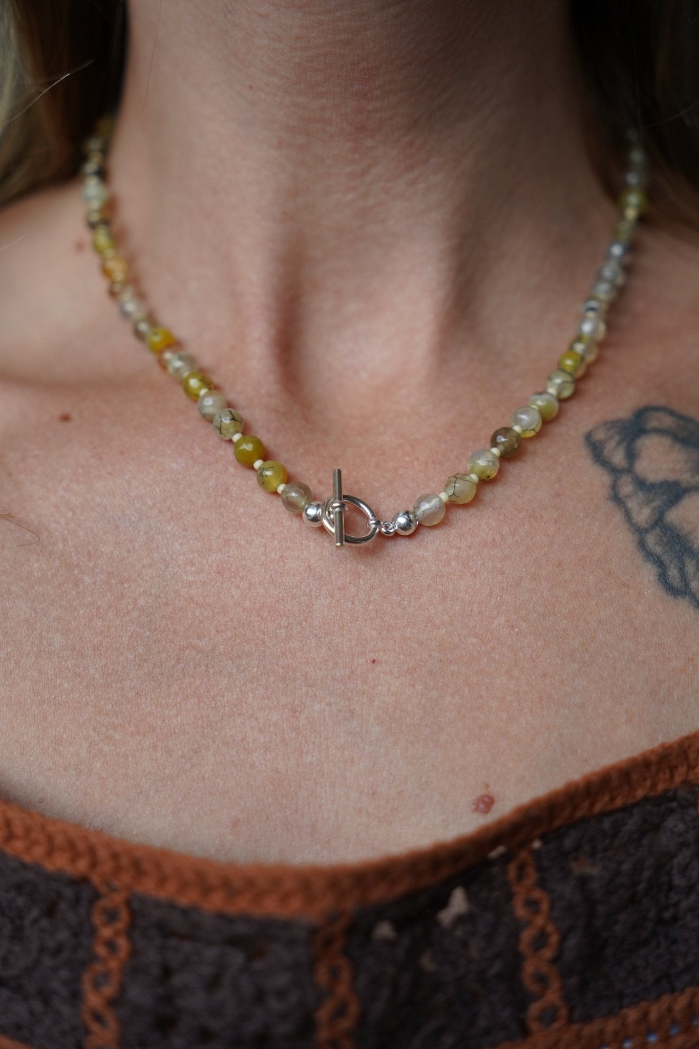 Reversible Dawn Necklace in Dragon Vein Agate - Golden Road Crafted