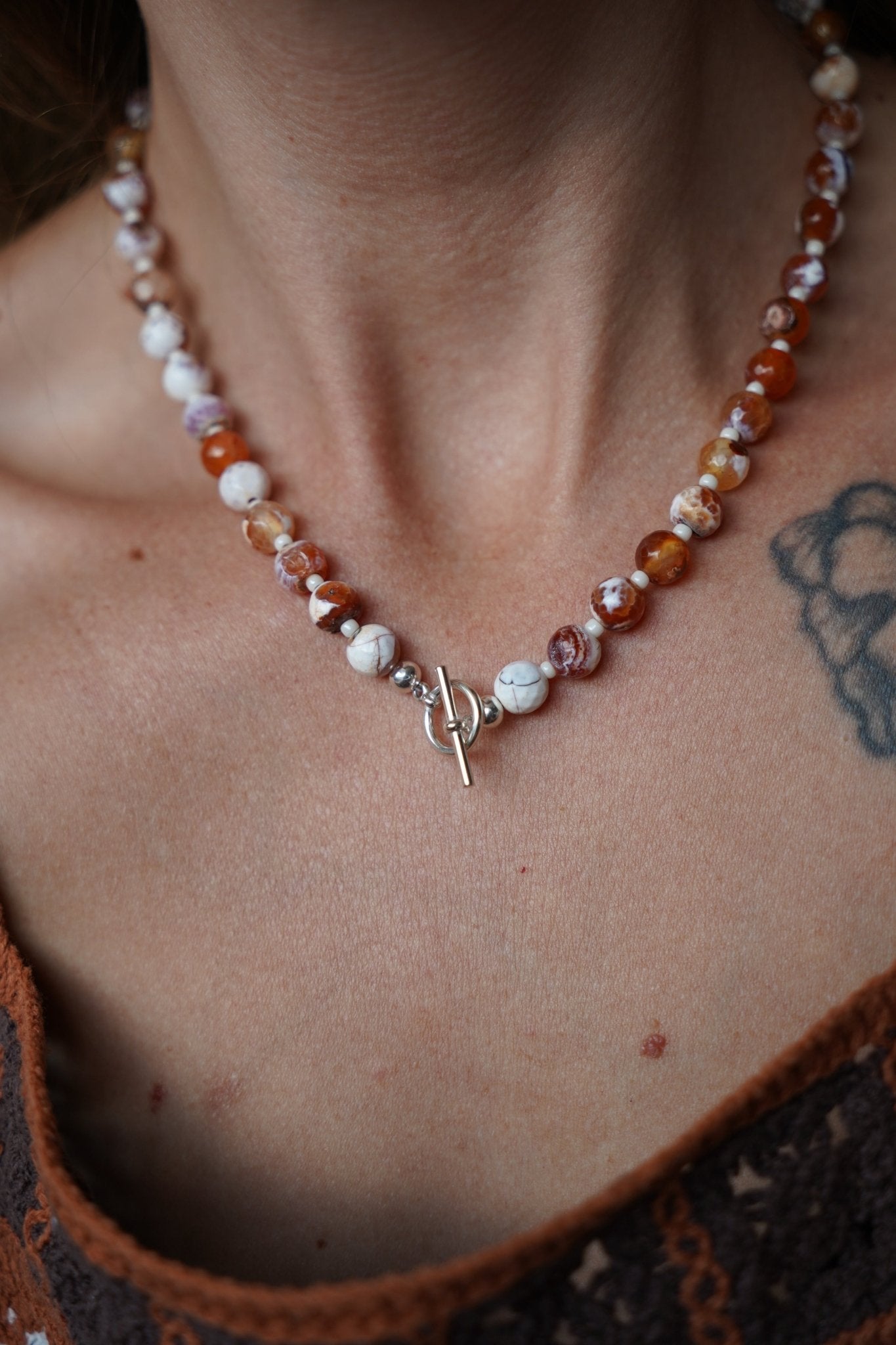 Reversible Dawn Necklace in Fire Agate - Golden Road Crafted