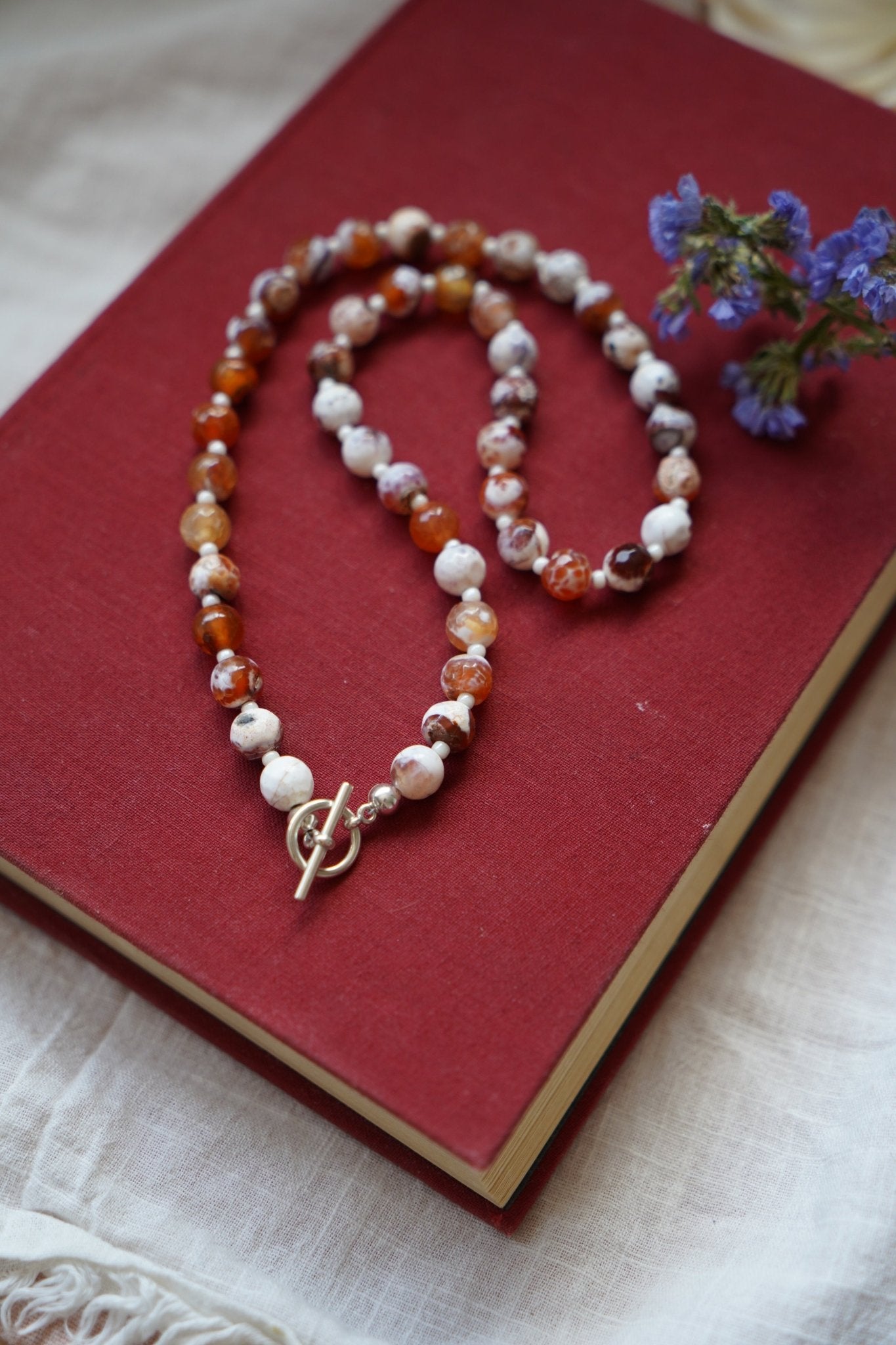 Reversible Dawn Necklace in Fire Agate - Golden Road Crafted