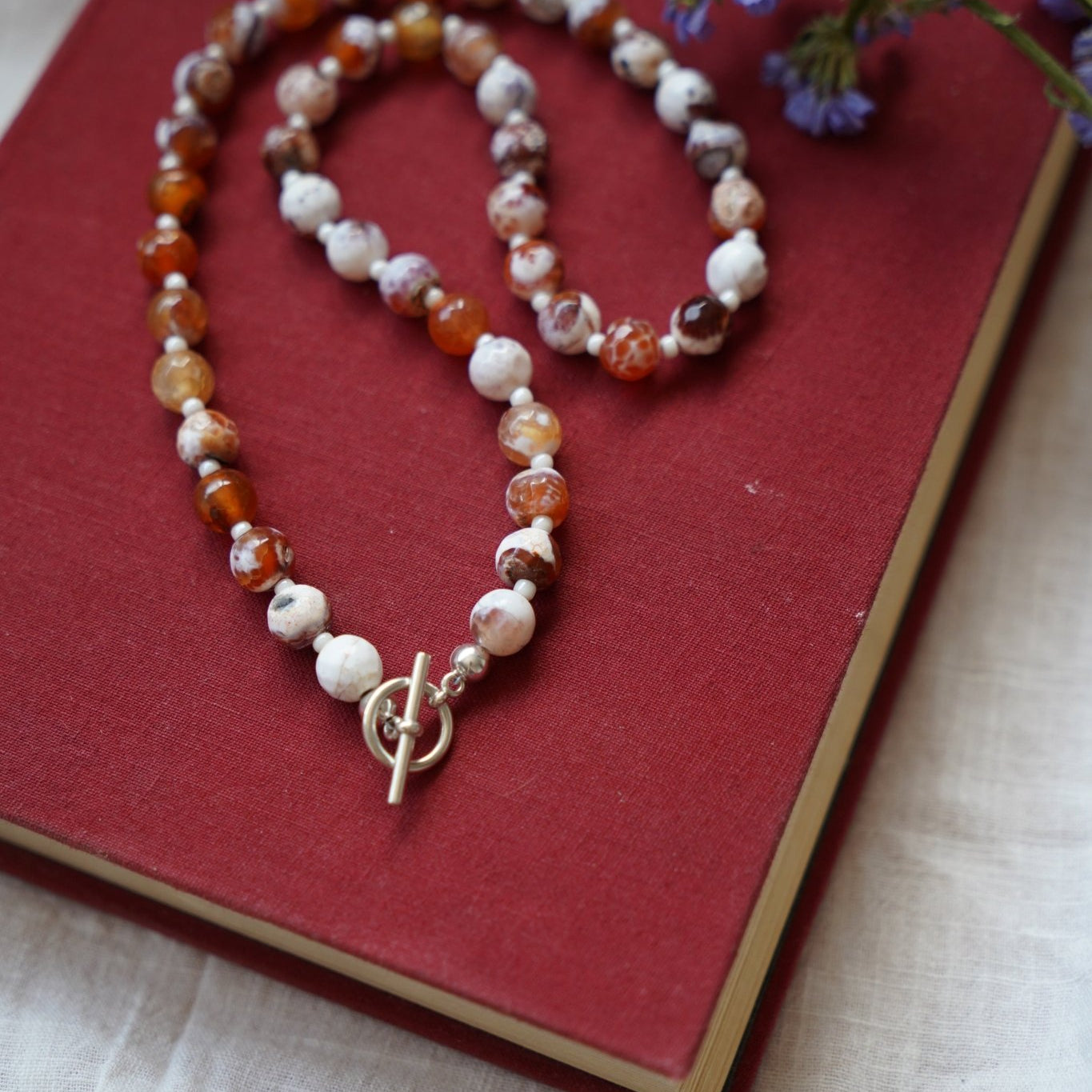 Reversible Dawn Necklace in Fire Agate - Golden Road Crafted