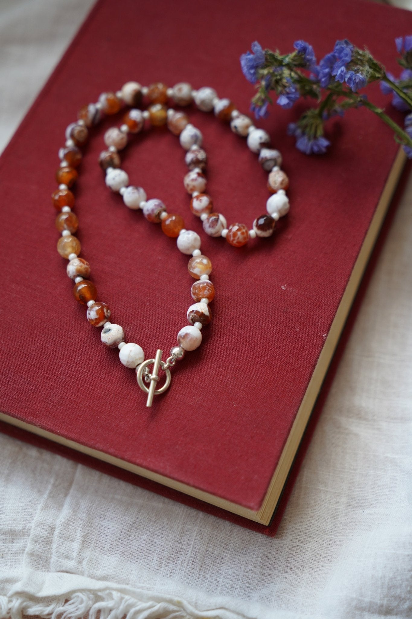 Reversible Dawn Necklace in Fire Agate - Golden Road Crafted