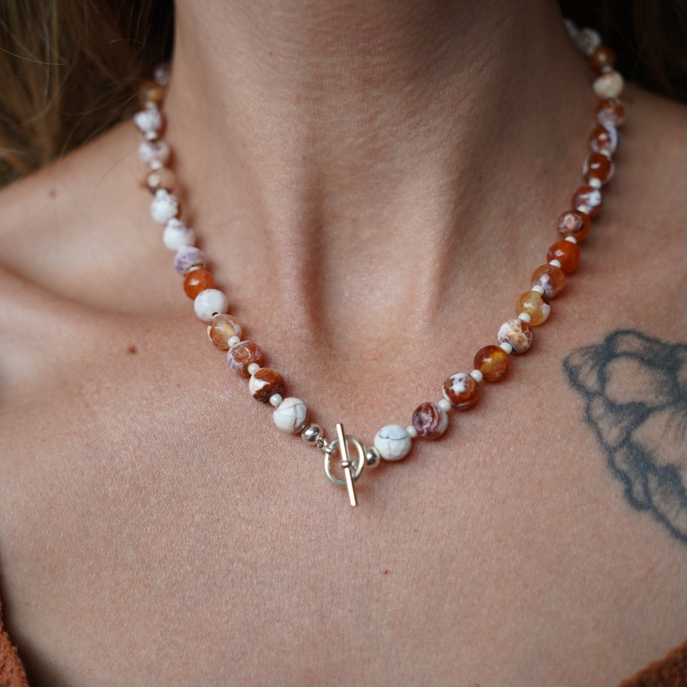 Reversible Dawn Necklace in Fire Agate - Golden Road Crafted