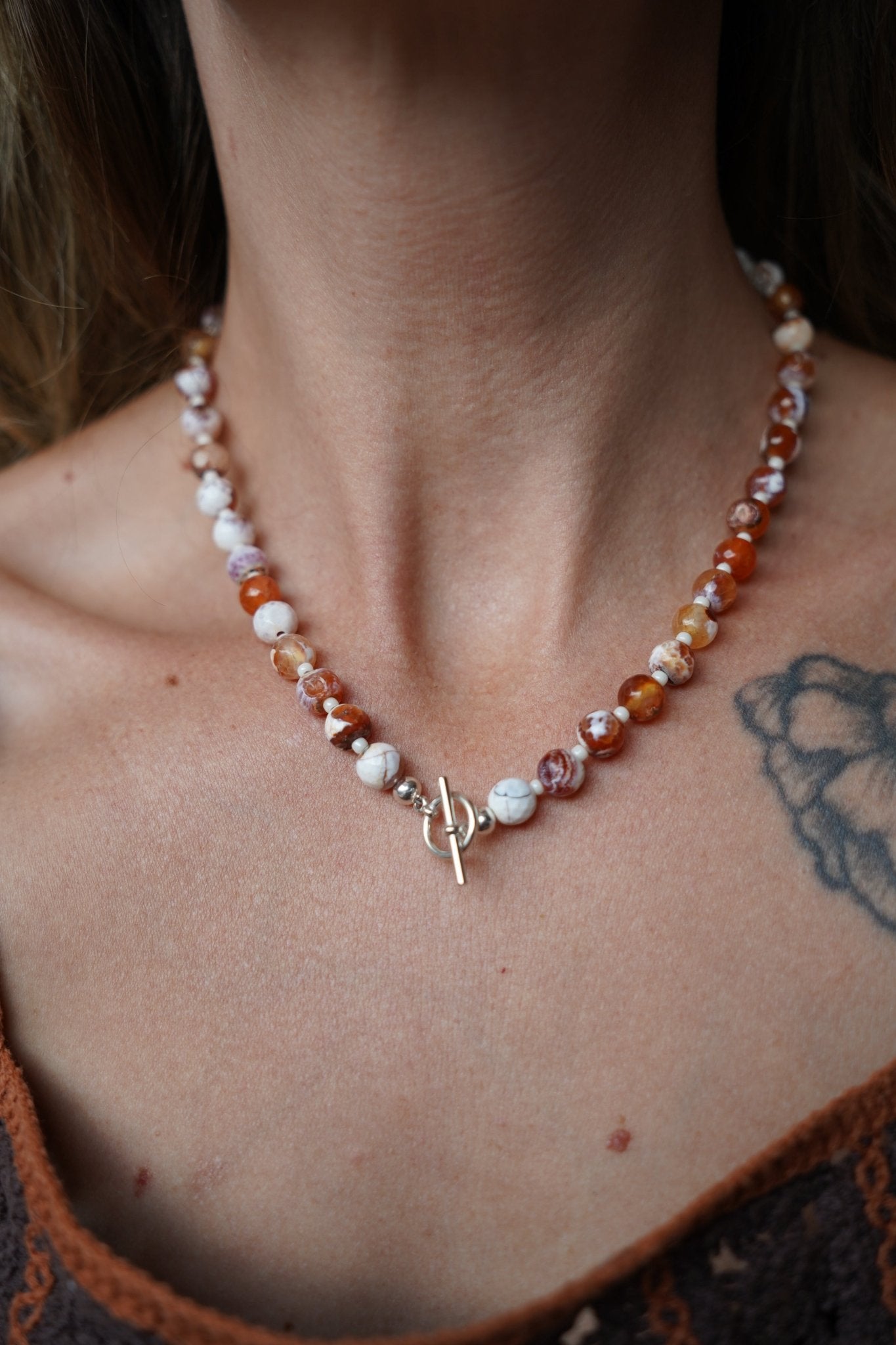 Reversible Dawn Necklace in Fire Agate - Golden Road Crafted