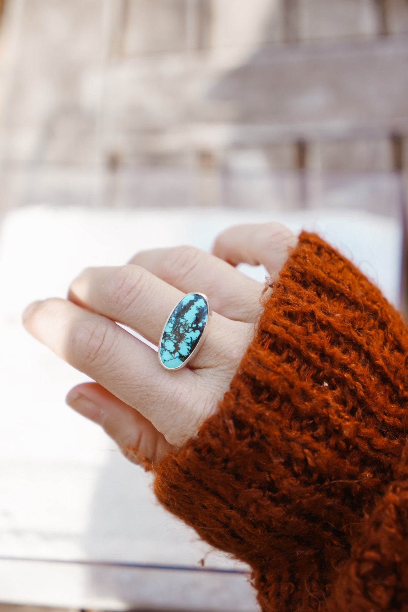 Ring in Hubei Turquoise (Size 8) - Golden Road Crafted