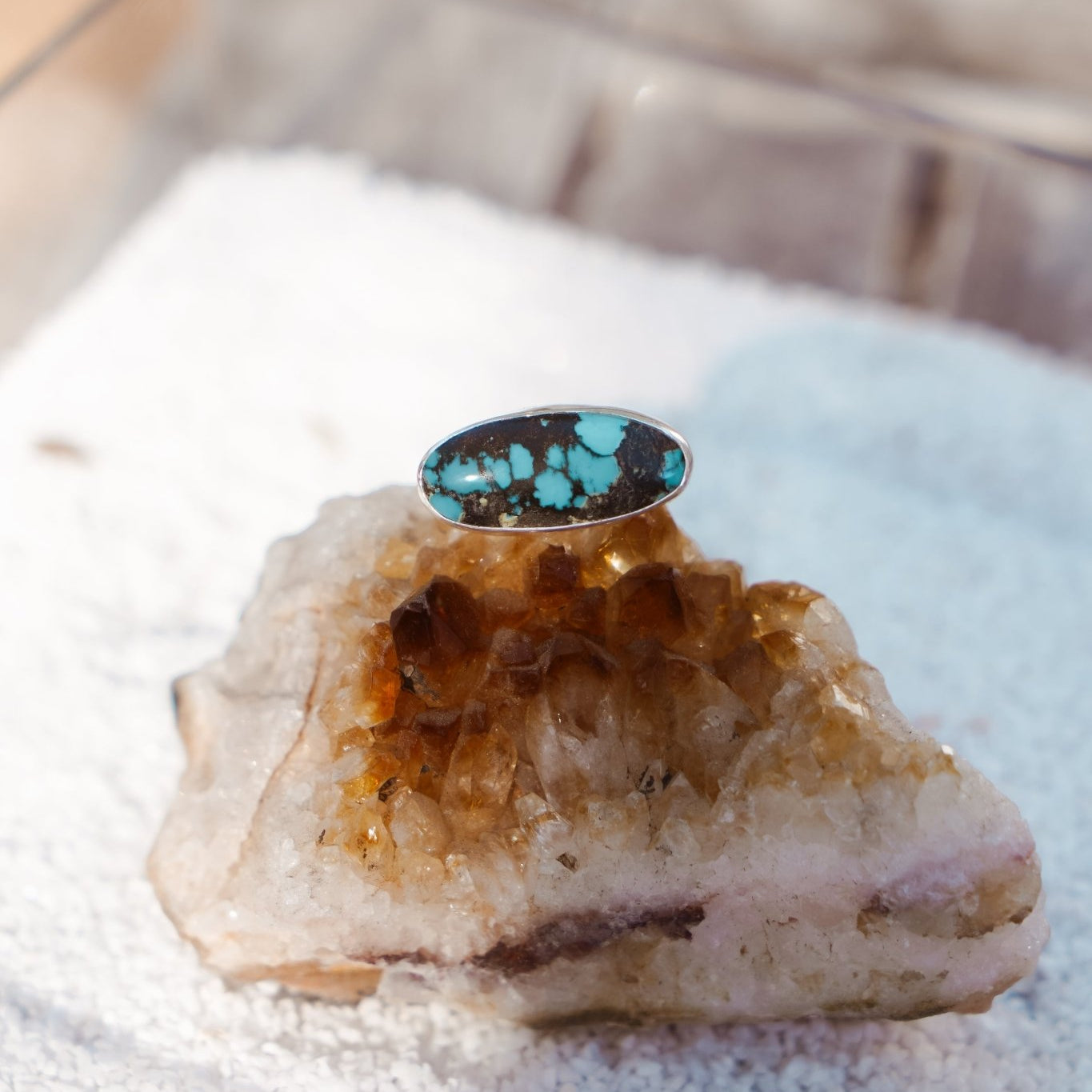 Ring in Hubei Turquoise (Size 8) - Golden Road Crafted