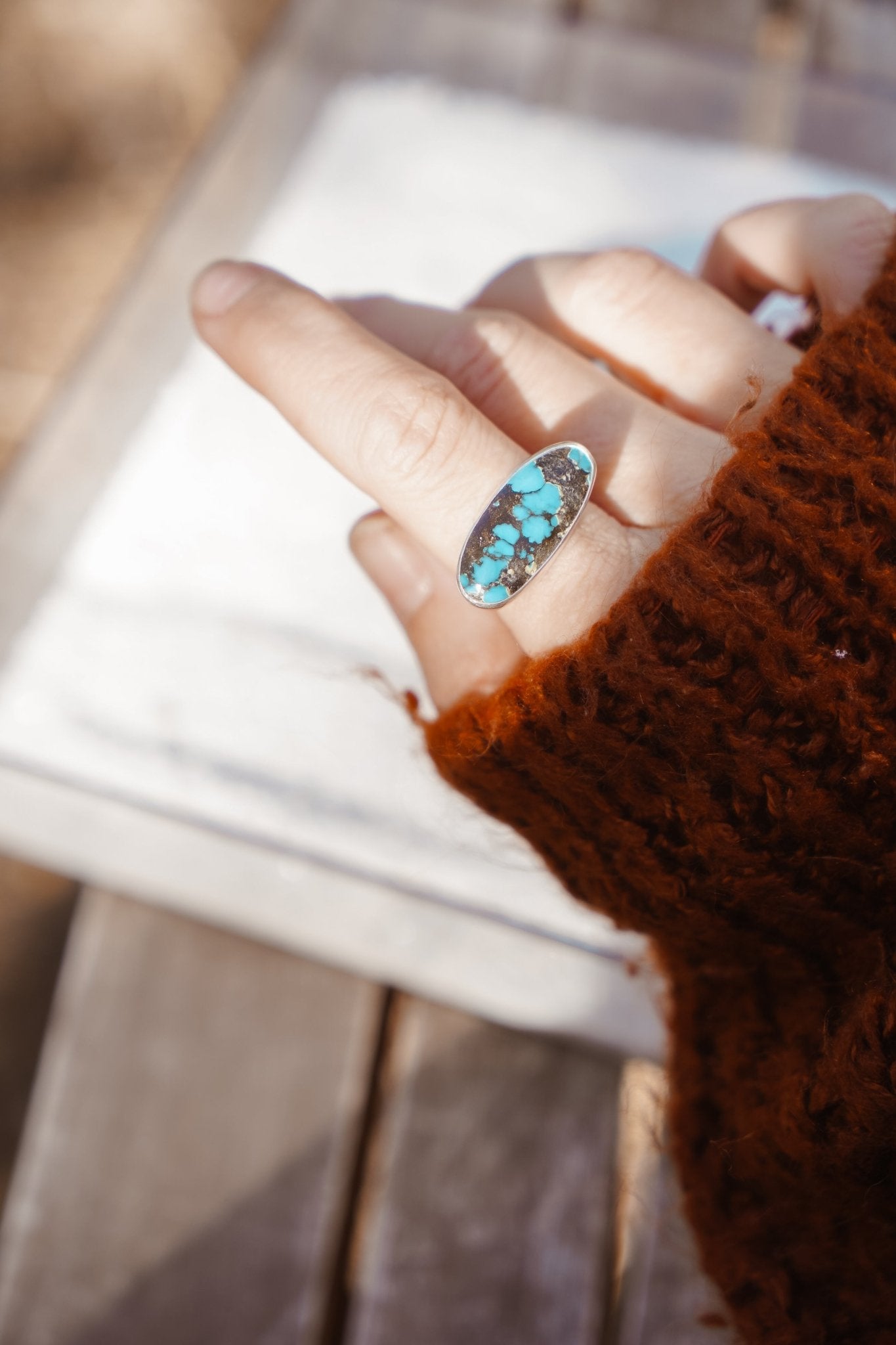 Ring in Hubei Turquoise (Size 8) - Golden Road Crafted