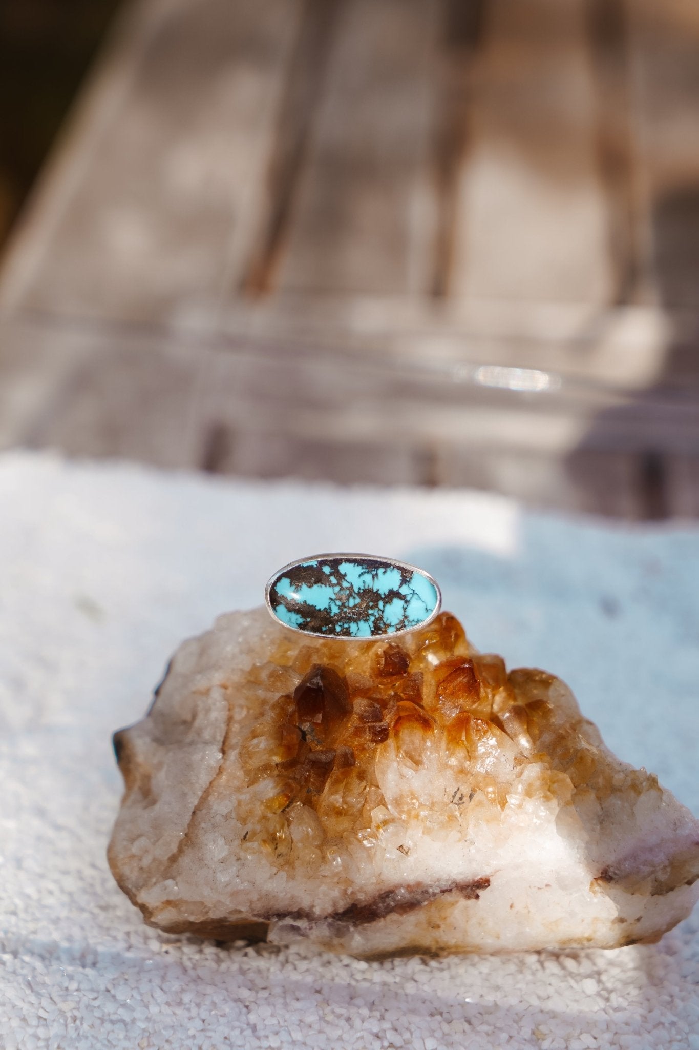 Ring in Hubei Turquoise (Size 8) - Golden Road Crafted