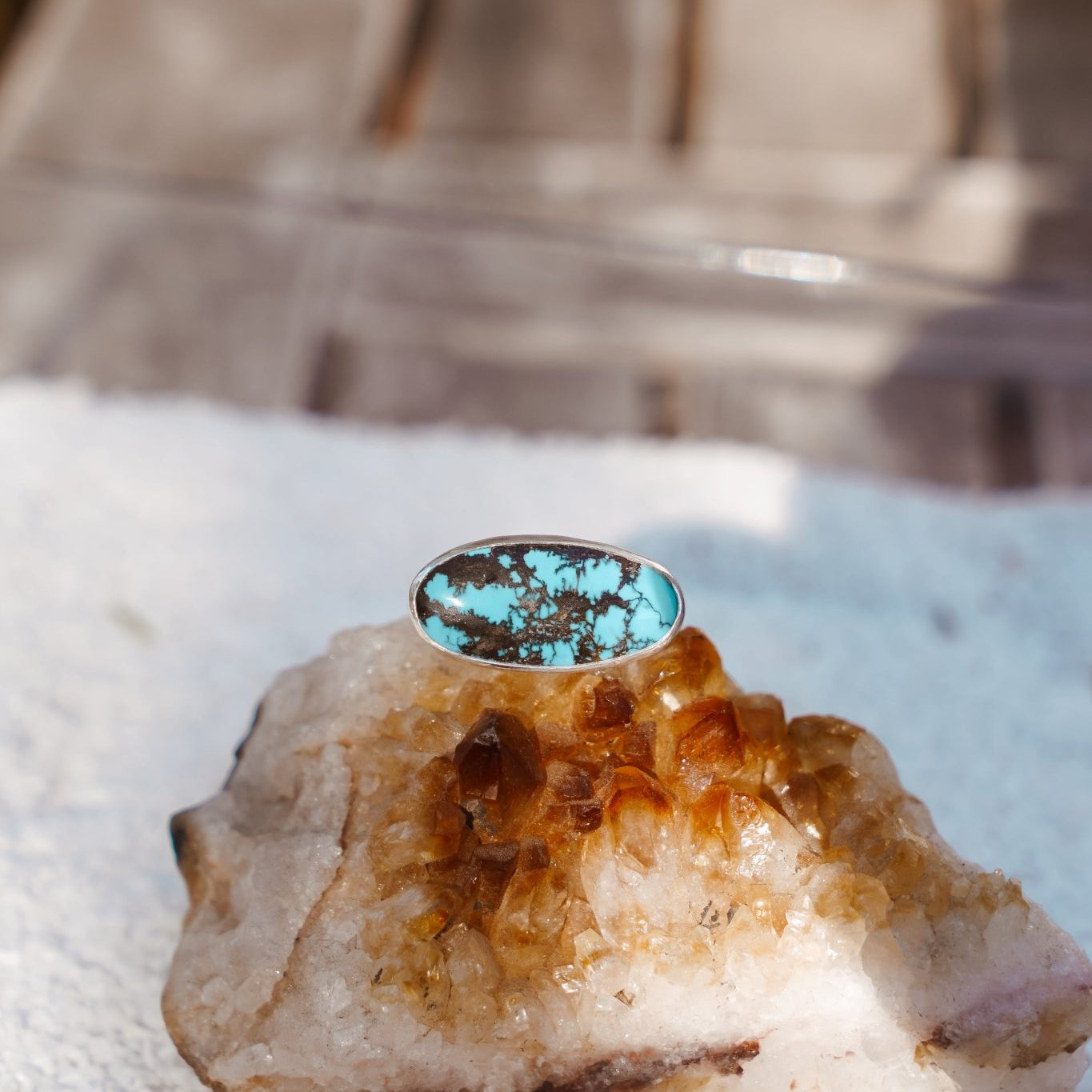 Ring in Hubei Turquoise (Size 8) - Golden Road Crafted