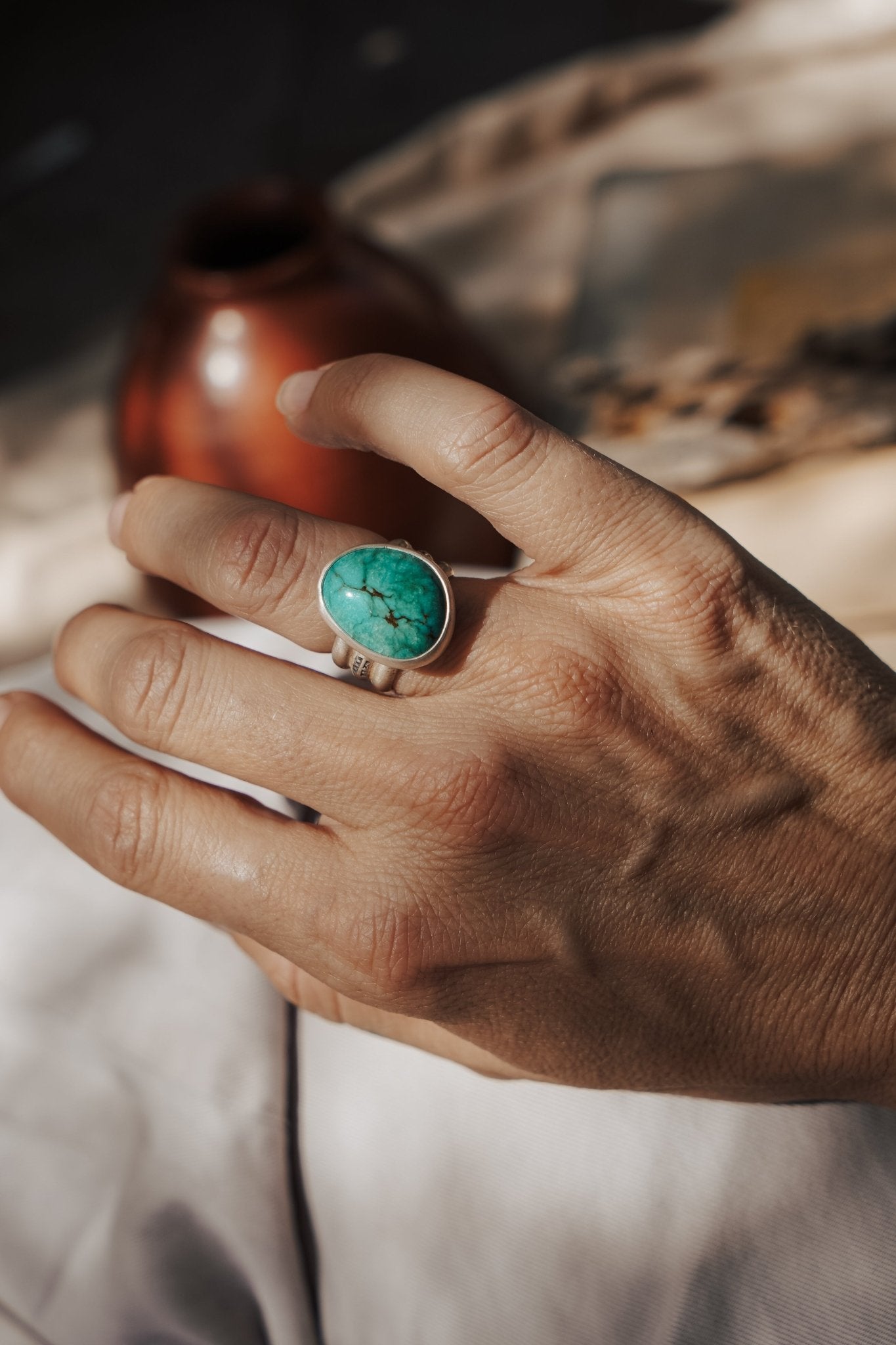 Ring in Kingman Turquoise (Size 6.5) - Golden Road Crafted