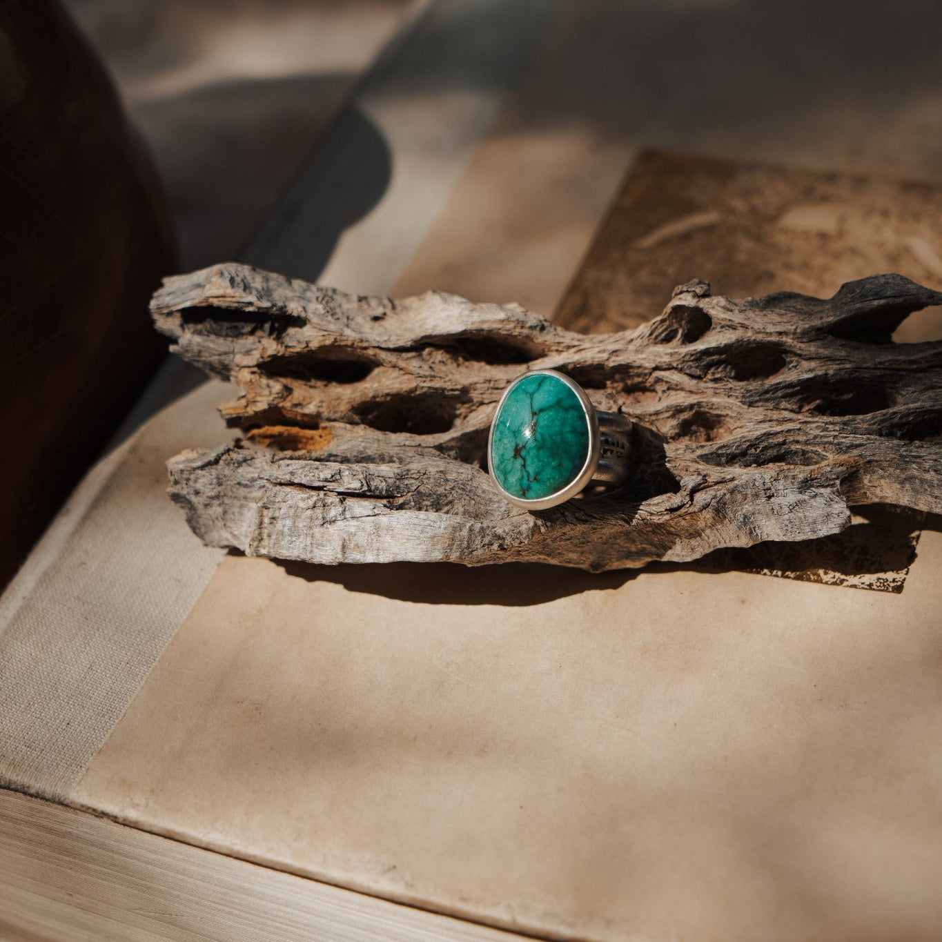 Ring in Kingman Turquoise (Size 6.5) - Golden Road Crafted