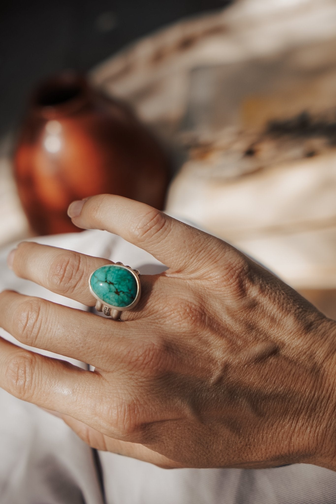 Ring in Kingman Turquoise (Size 6.5) - Golden Road Crafted