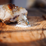 Ring in Kingman Turquoise, White Buffalo, & Bronze (Size 7.25) - Golden Road Crafted