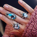 Ring in Kingman Turquoise, White Buffalo, & Bronze (Size 7.25) - Golden Road Crafted