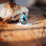 Ring in Kingman Turquoise, White Buffalo, & Bronze (Size 7.25) - Golden Road Crafted