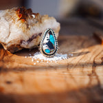 Ring in Kingman Turquoise, White Buffalo, & Bronze (Size 7.25) - Golden Road Crafted