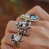 Ring in Kingman Turquoise, White Buffalo, & Bronze (Size 7.75) - Golden Road Crafted