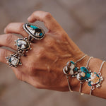 Ring in Kingman Turquoise, White Buffalo, & Bronze (Size 7.75) - Golden Road Crafted