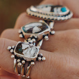 Ring in Kingman Turquoise, White Buffalo, & Bronze (Size 7.75) - Golden Road Crafted