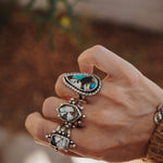 Ring in Kingman Turquoise, White Buffalo, & Bronze (Size 8.5) - Golden Road Crafted