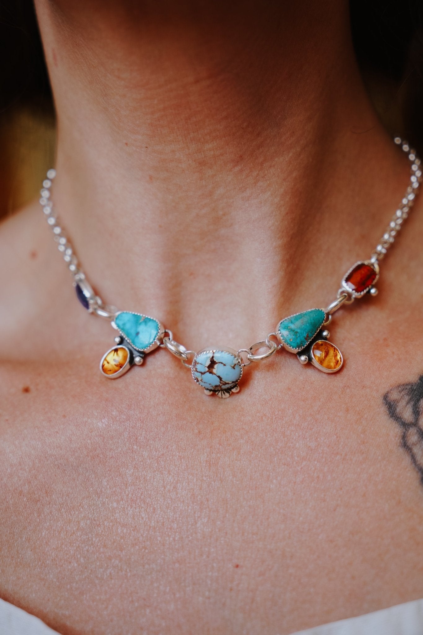 River Bud Choker in Golden Hills, Sonoran Gem, Kyanite, & Amber - Golden Road Crafted