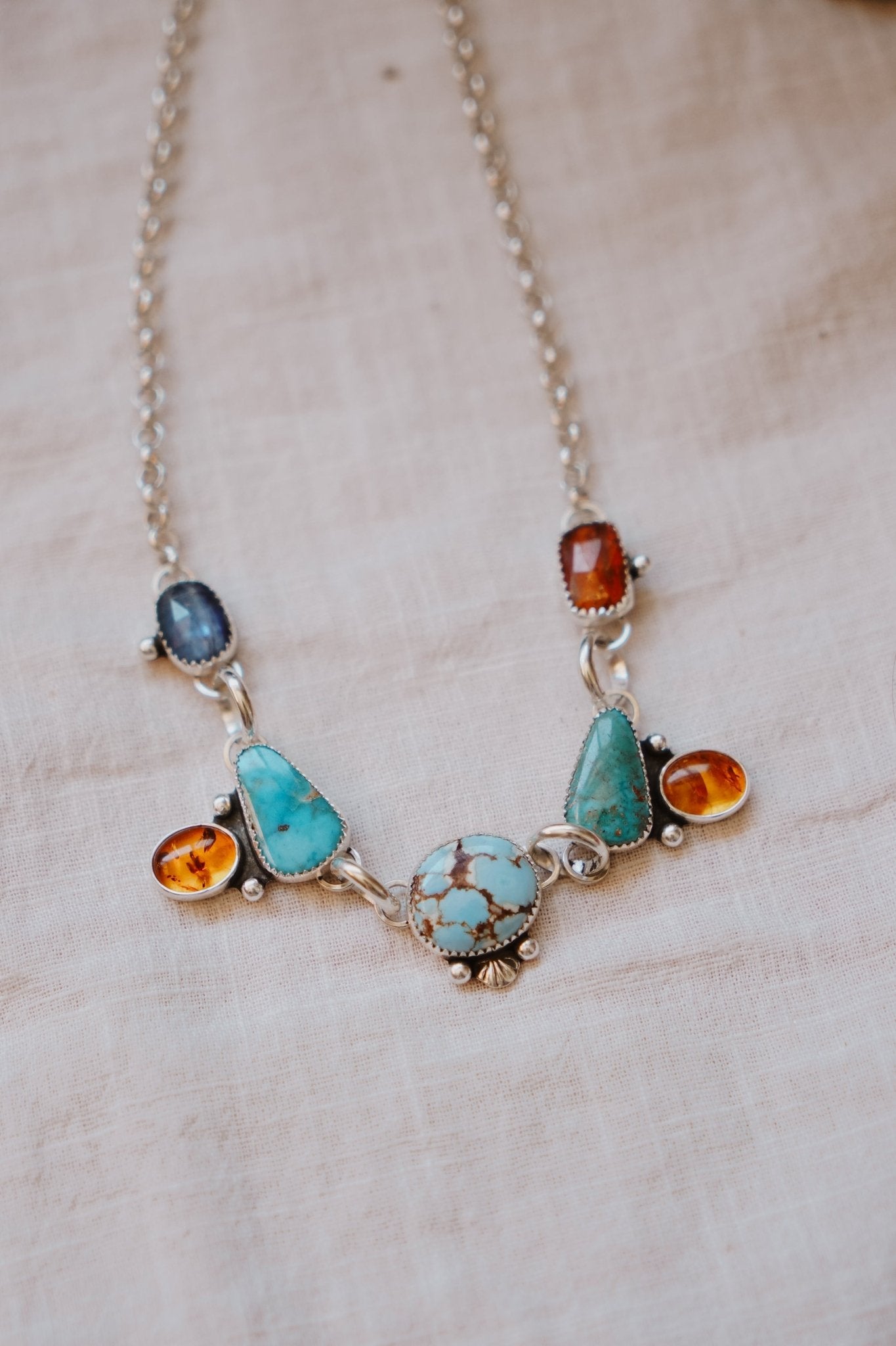 River Bud Choker in Golden Hills, Sonoran Gem, Kyanite, & Amber - Golden Road Crafted