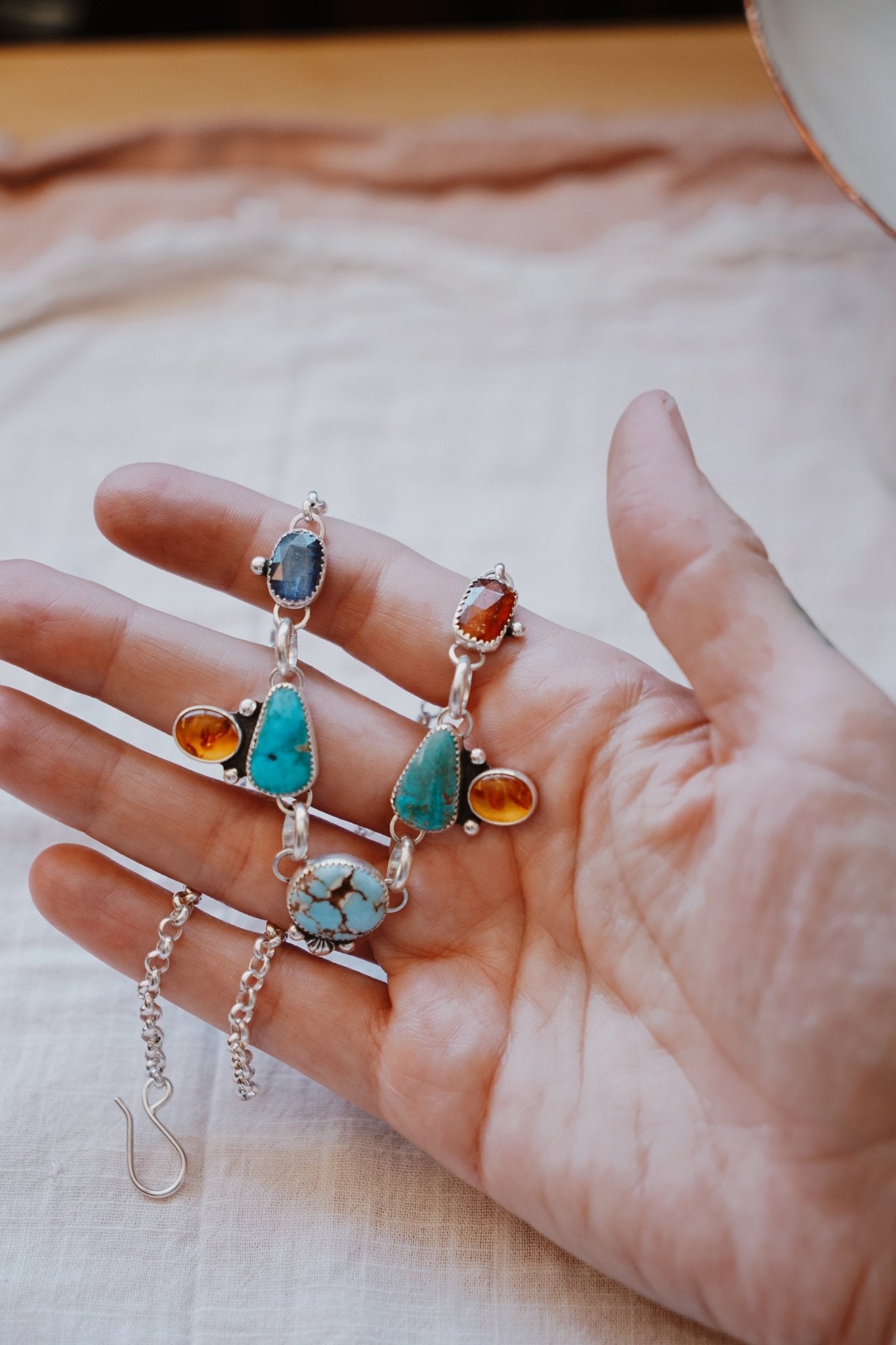 River Bud Choker in Golden Hills, Sonoran Gem, Kyanite, & Amber - Golden Road Crafted
