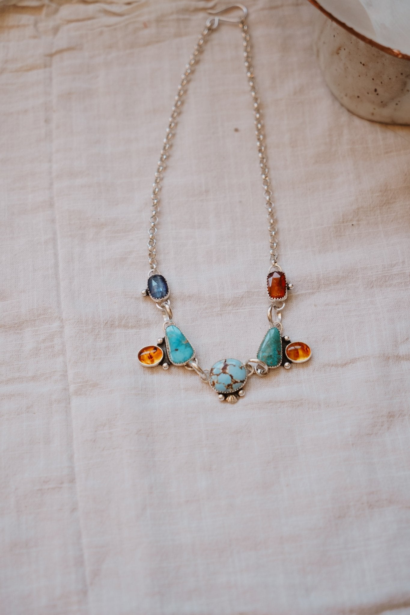 River Bud Choker in Golden Hills, Sonoran Gem, Kyanite, & Amber - Golden Road Crafted