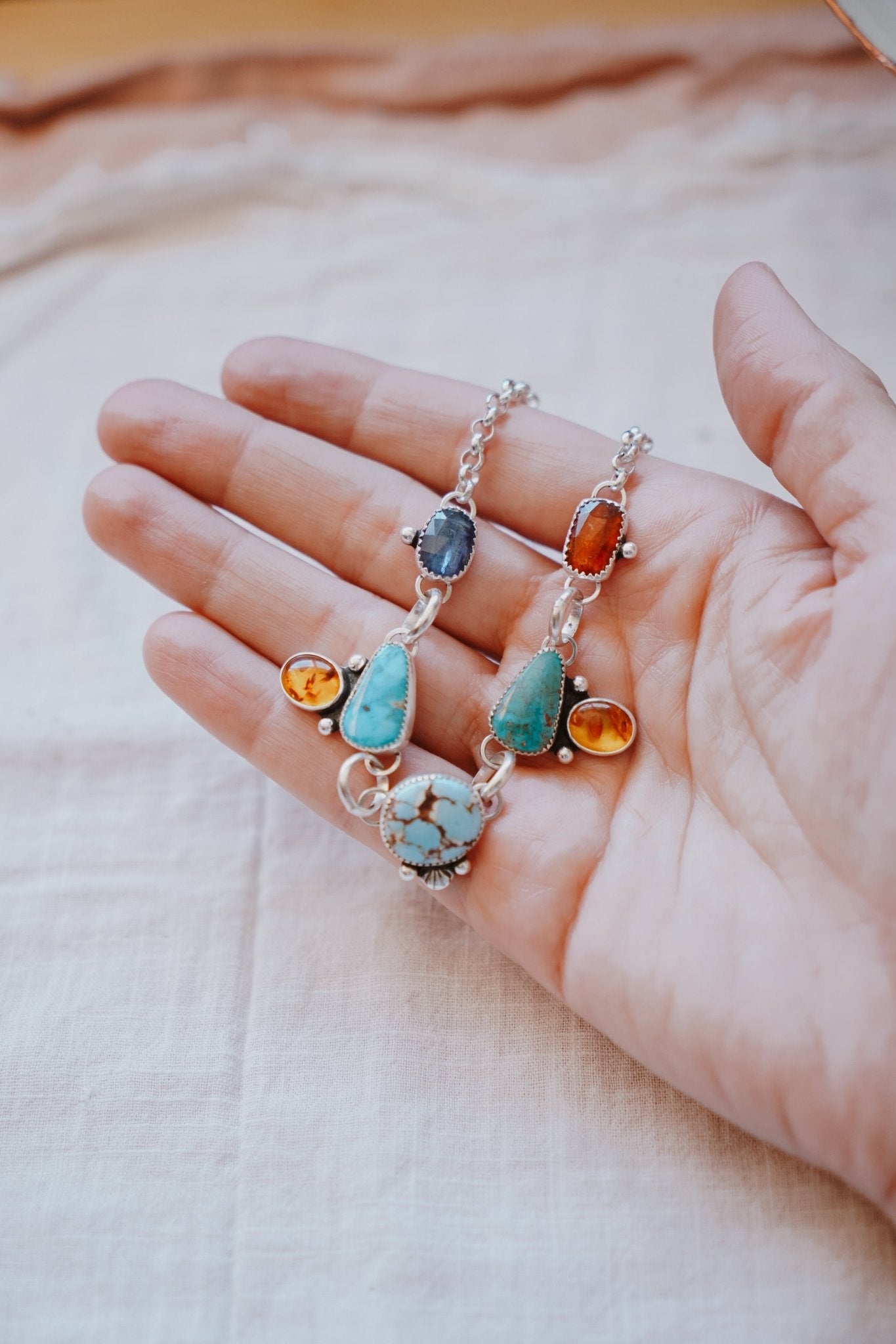 River Bud Choker in Golden Hills, Sonoran Gem, Kyanite, & Amber - Golden Road Crafted