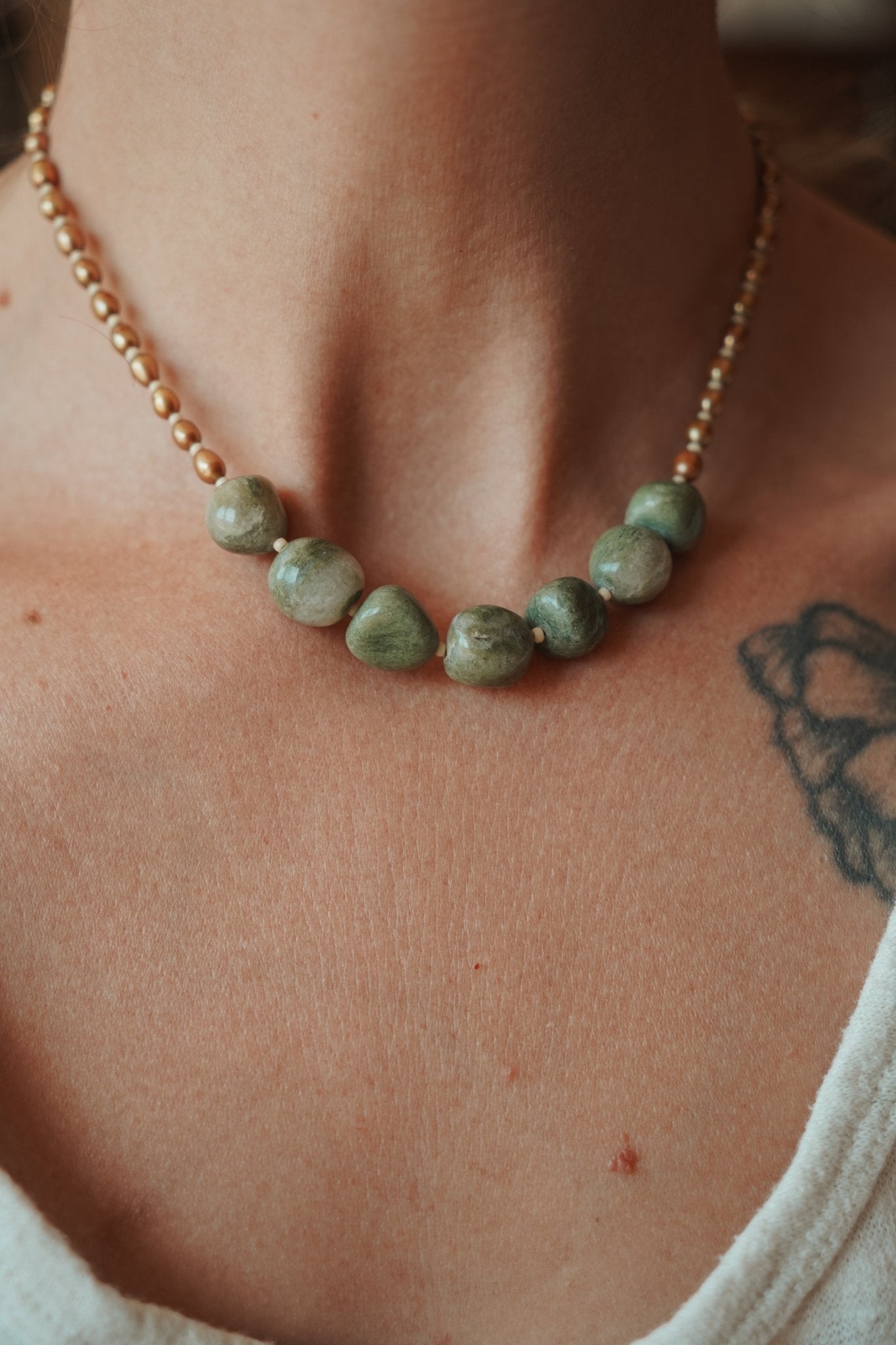 Rock Your Socks Necklace in Jade + Freshwater Pearl - Golden Road Crafted