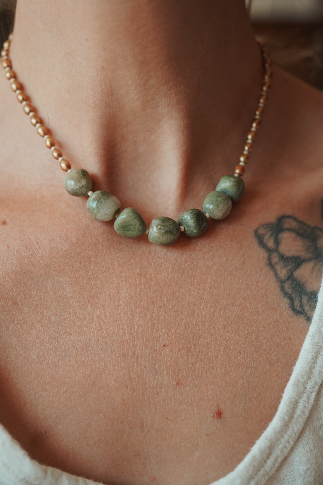 Rock Your Socks Necklace in Jade + Freshwater Pearl - Golden Road Crafted